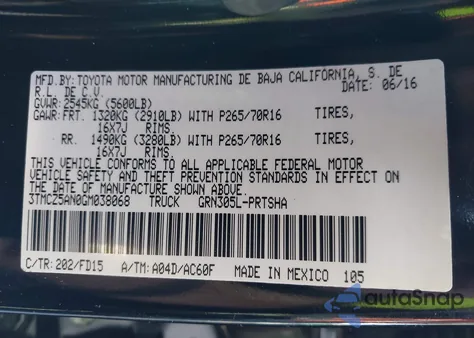 2016 Toyota Tacoma Trd Off Road from USA, damaged, VIN 3TMCZ5AN0GM038068